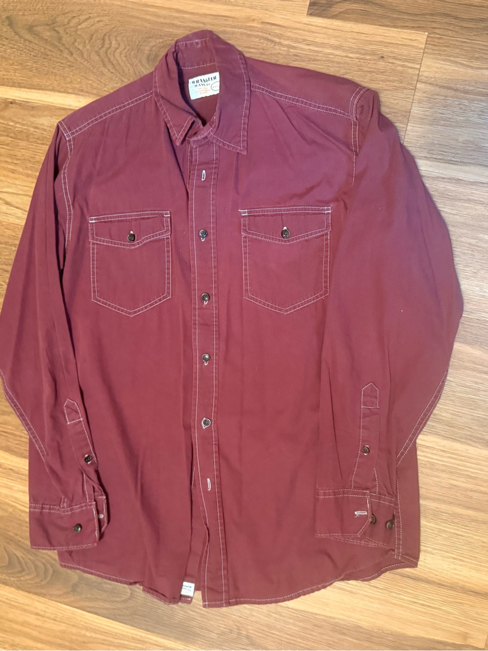 Mens Wrangler Burgundy Button-Up Work Shirt - Picture 1 of 1